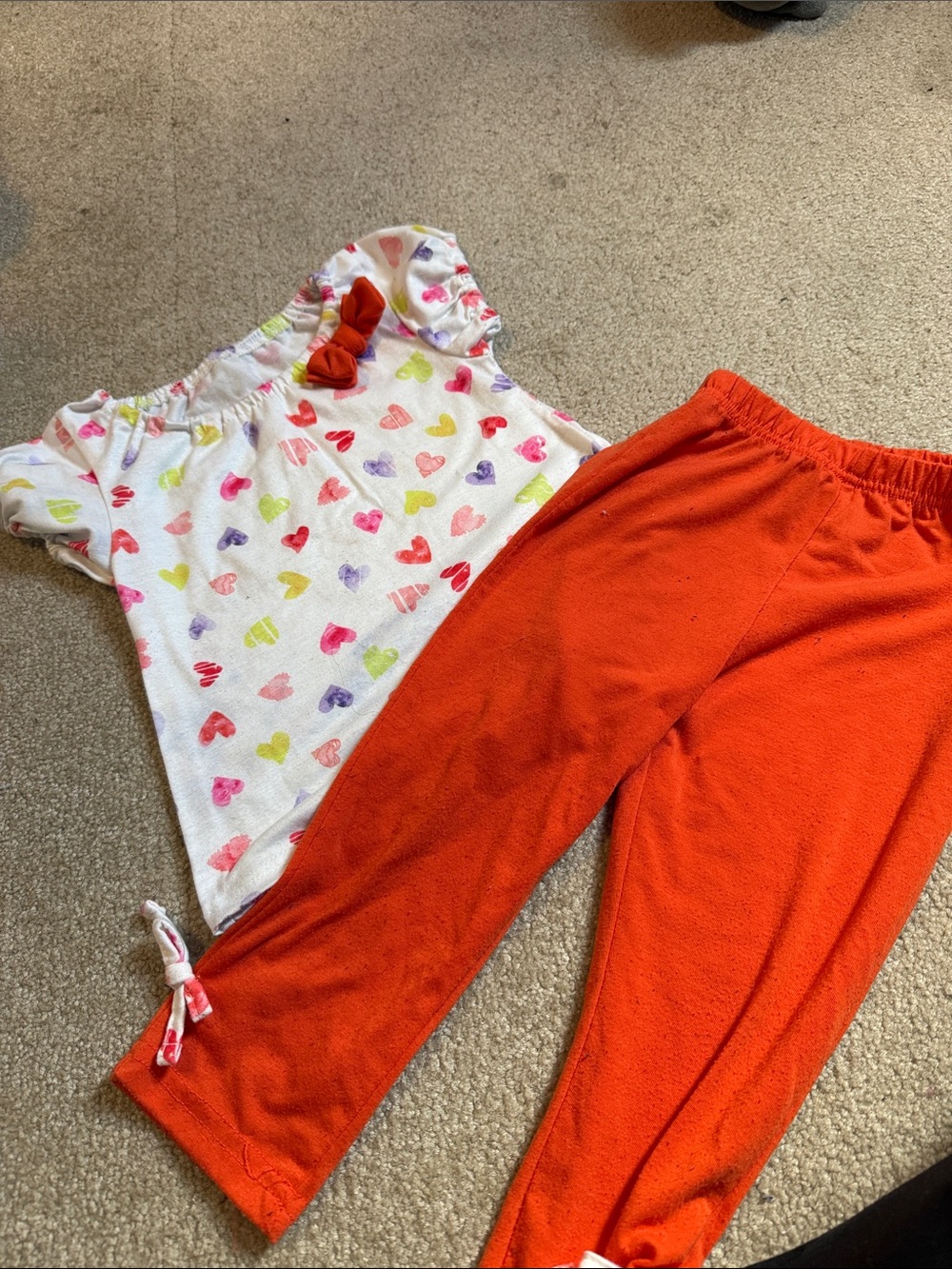 Girls Heart Print Top with Bright Orange Leggings